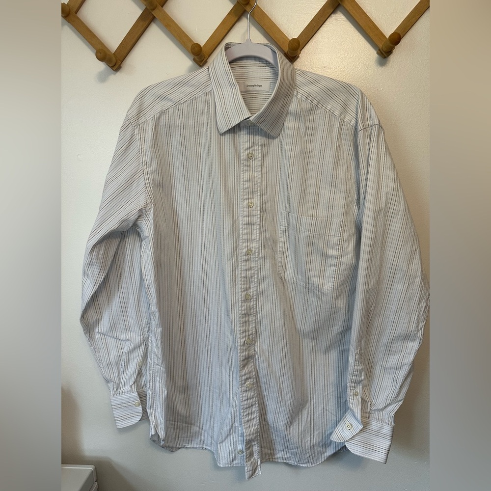 Ermenegildo Zegna Woven Grid Burgundy Check Spread Collar Shirt‎ Size 42/16.5